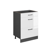 Vicco Mobiletto base per cucina Bianco lucido 60 cm con cassetti, senza piano di lavoro