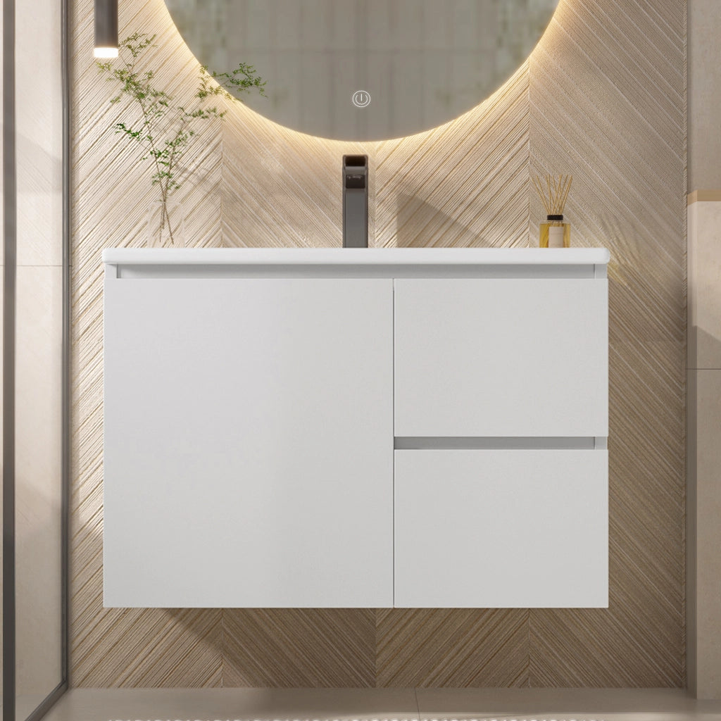 Mobile sottolavabo sospeso con lavabo integrato e illuminazione LED radar per bagno bianco 76 × 46 × 50 cm