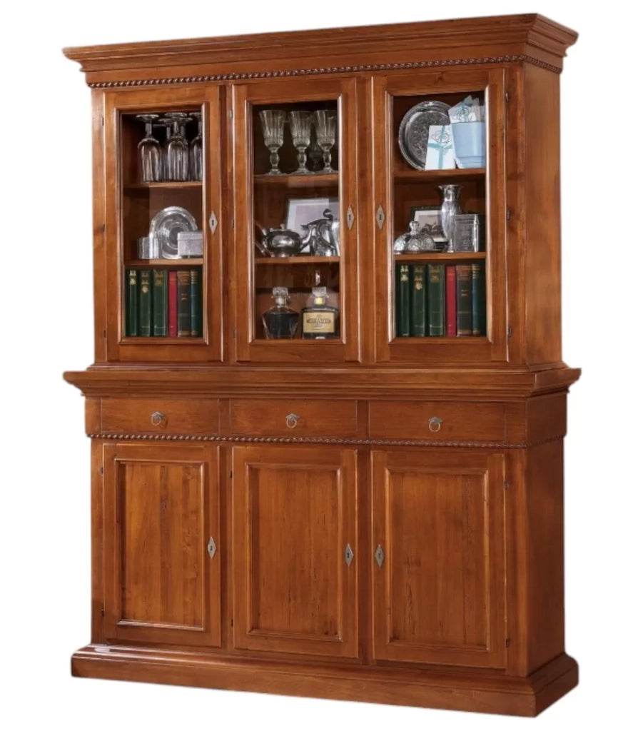 Cristalliera 3 porte in legno noce arte povera 190x50x228 (604+605) - Mobili 2G
