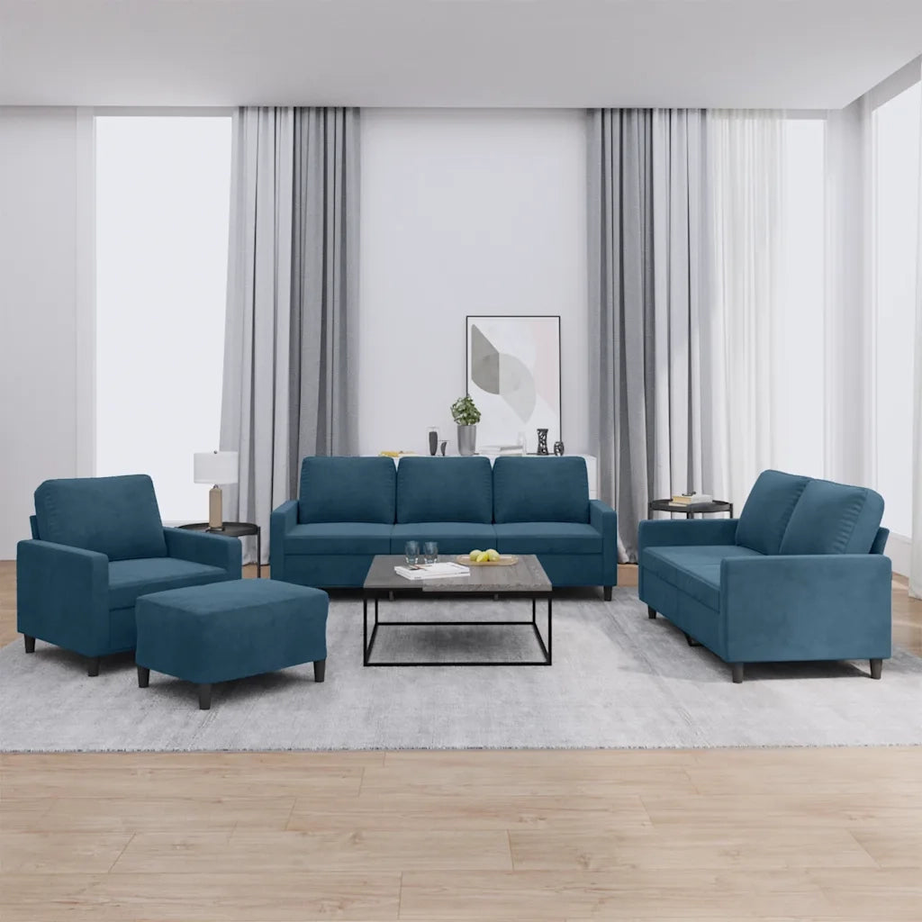 Set di Divani 4 pz con Cuscini Blu in Vellutocod mxl 83133