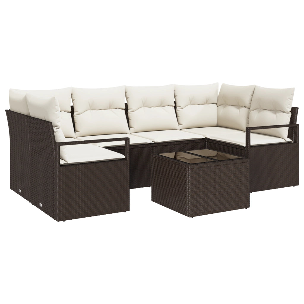 Set Divano Giardino  7 Pezzi con Cuscini Marrone Polyrattan