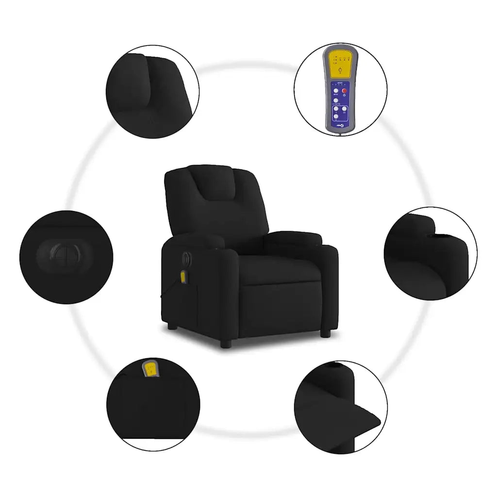 Poltrona Massaggiante | Sedia Relax Reclinabile Elettrica Nera in Tessuto