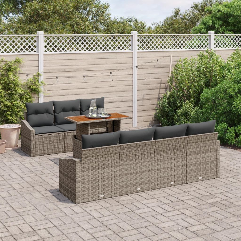 Set da pranzo da giardino di 8 pezzi con cuscini Grigio Polyrattan Acacia
