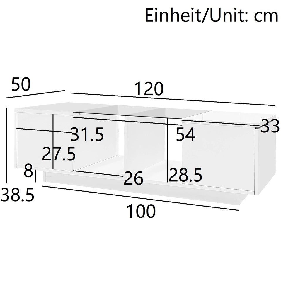 Tavolino da Caff¨¨ con LED ¨C MINIMAL ¨C Bianco Lucido 120x50x38,5