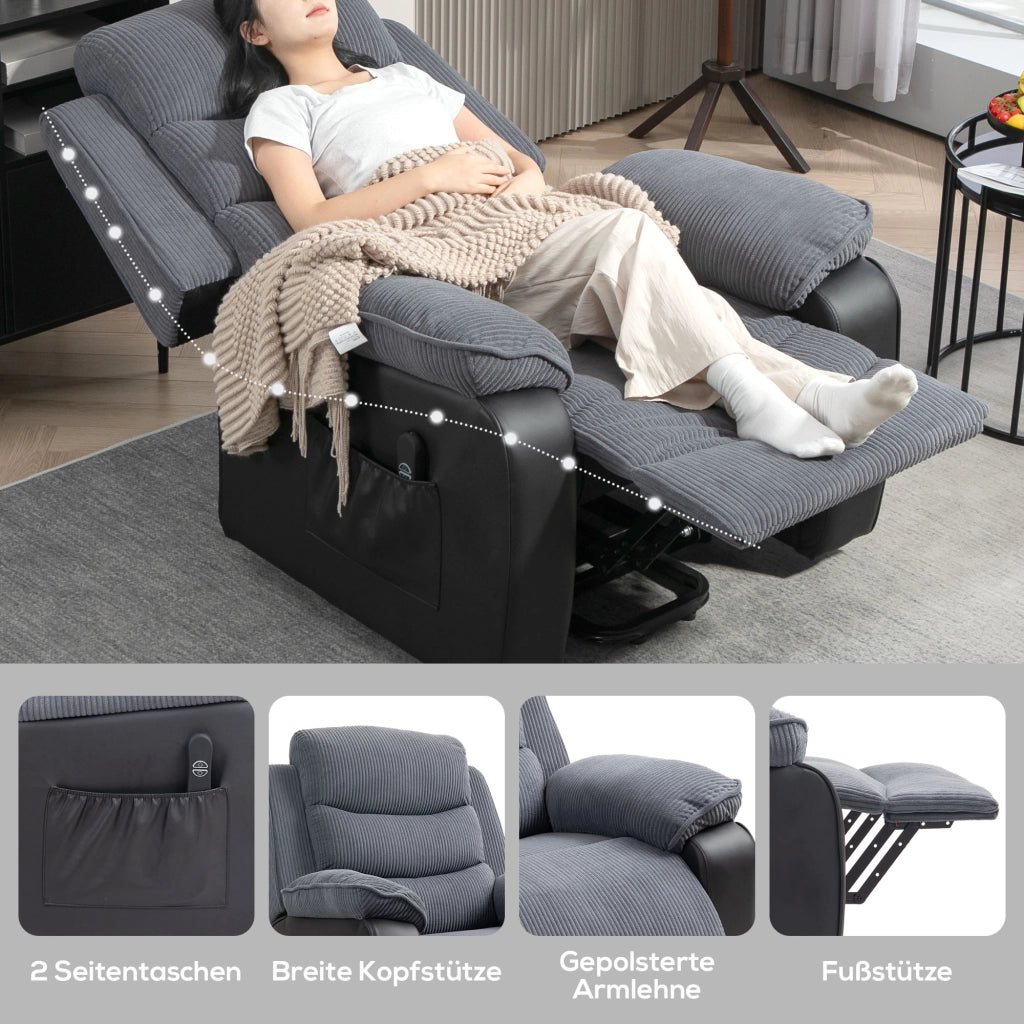 Poltrona reclinabile elettrica con rivestimento in tessuto corda e tasche laterali ¨C Zephmum ¨C Grigio scuro