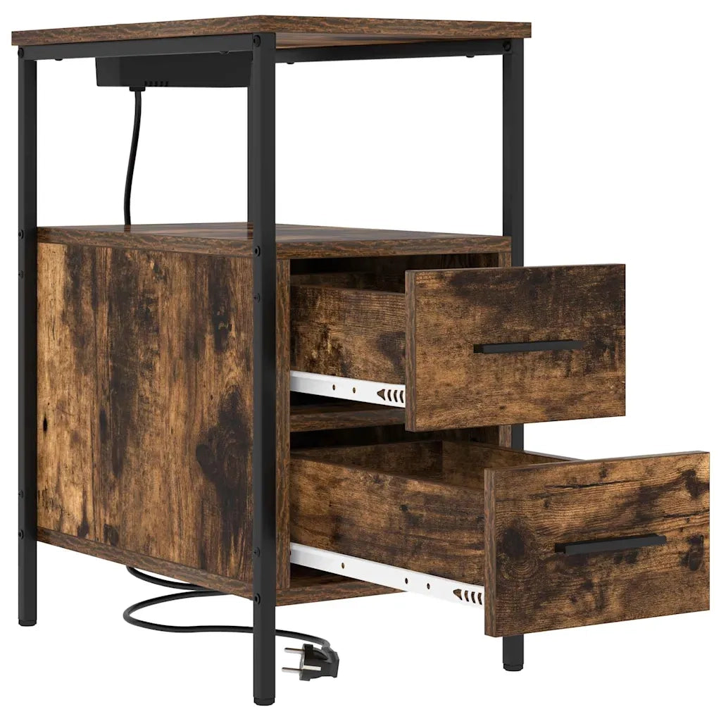 Set di 2 Comodini | Armadio da Notte | Mobiletto da notte con cassetto Rovere fum¨¦ 30 x 48 x 61 cm