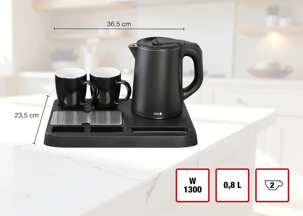 Set bollitore elettrico 4 pezzi- Nero  0,8 litri  Acciaio inox a doppia parete