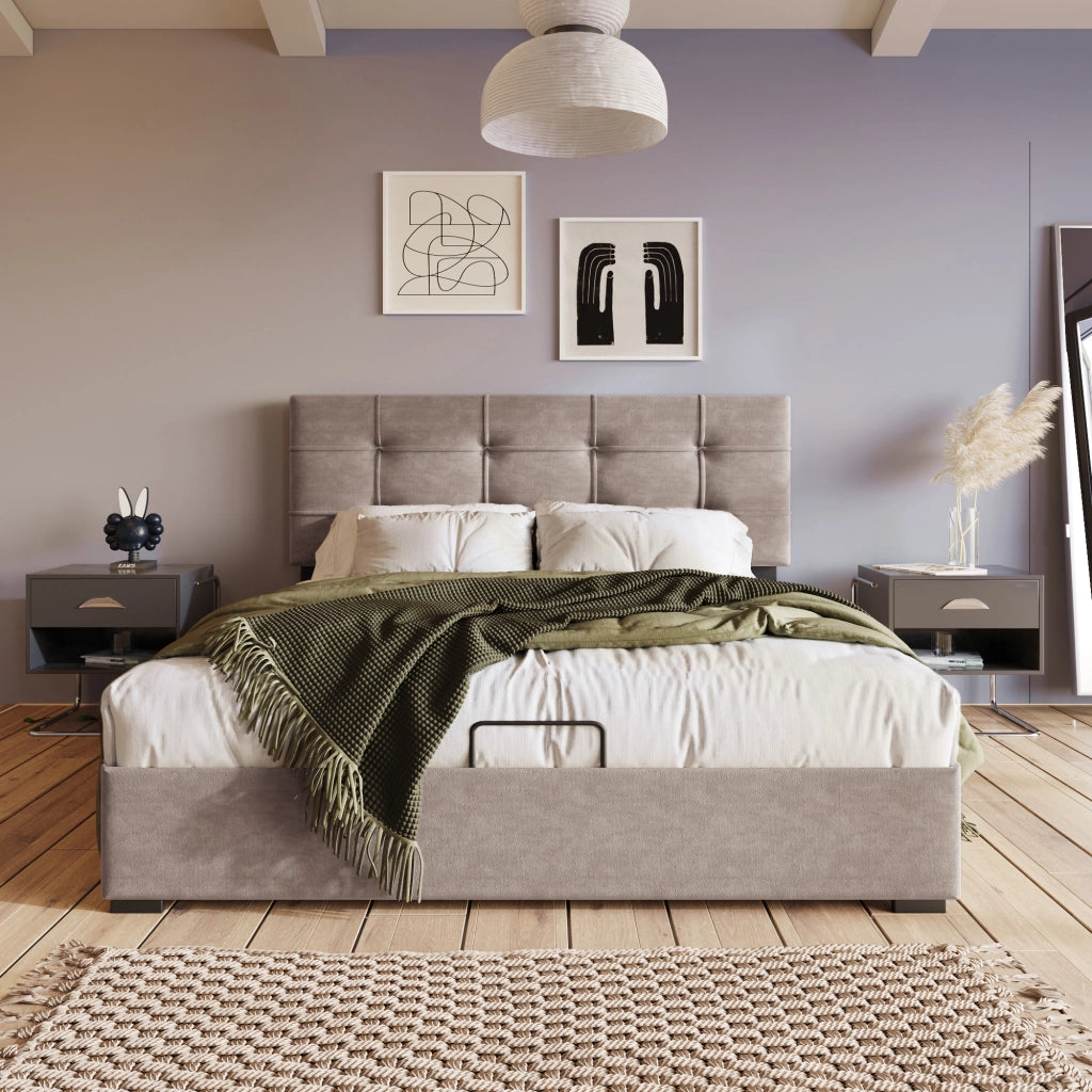 LETTO Matrimoniale 140x200 cm in Velluto Grigio Chiaro con contenitore