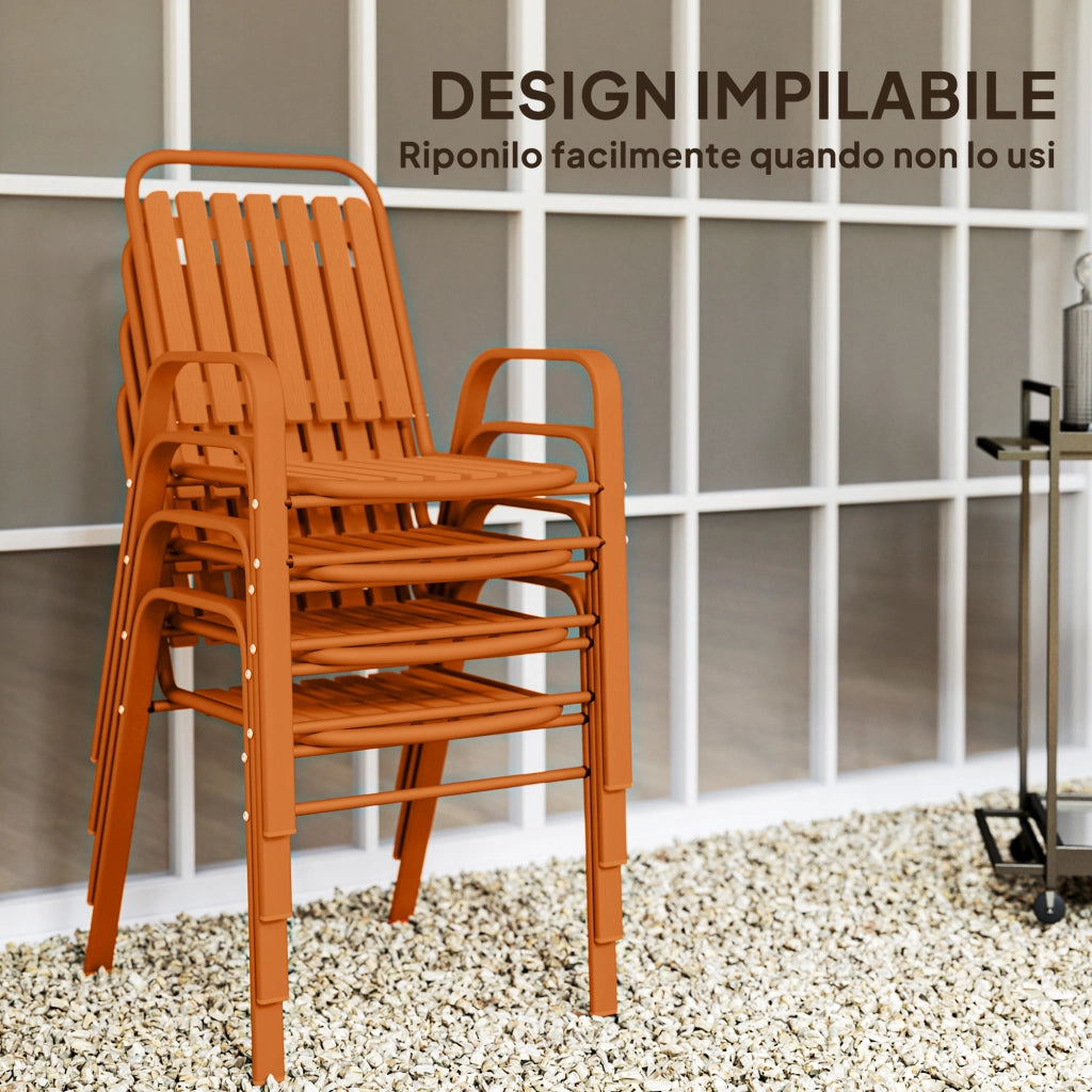 Set 4 Sedie da Giardino 56x66x91 cm Impilabili in Acciaio e PPArancione