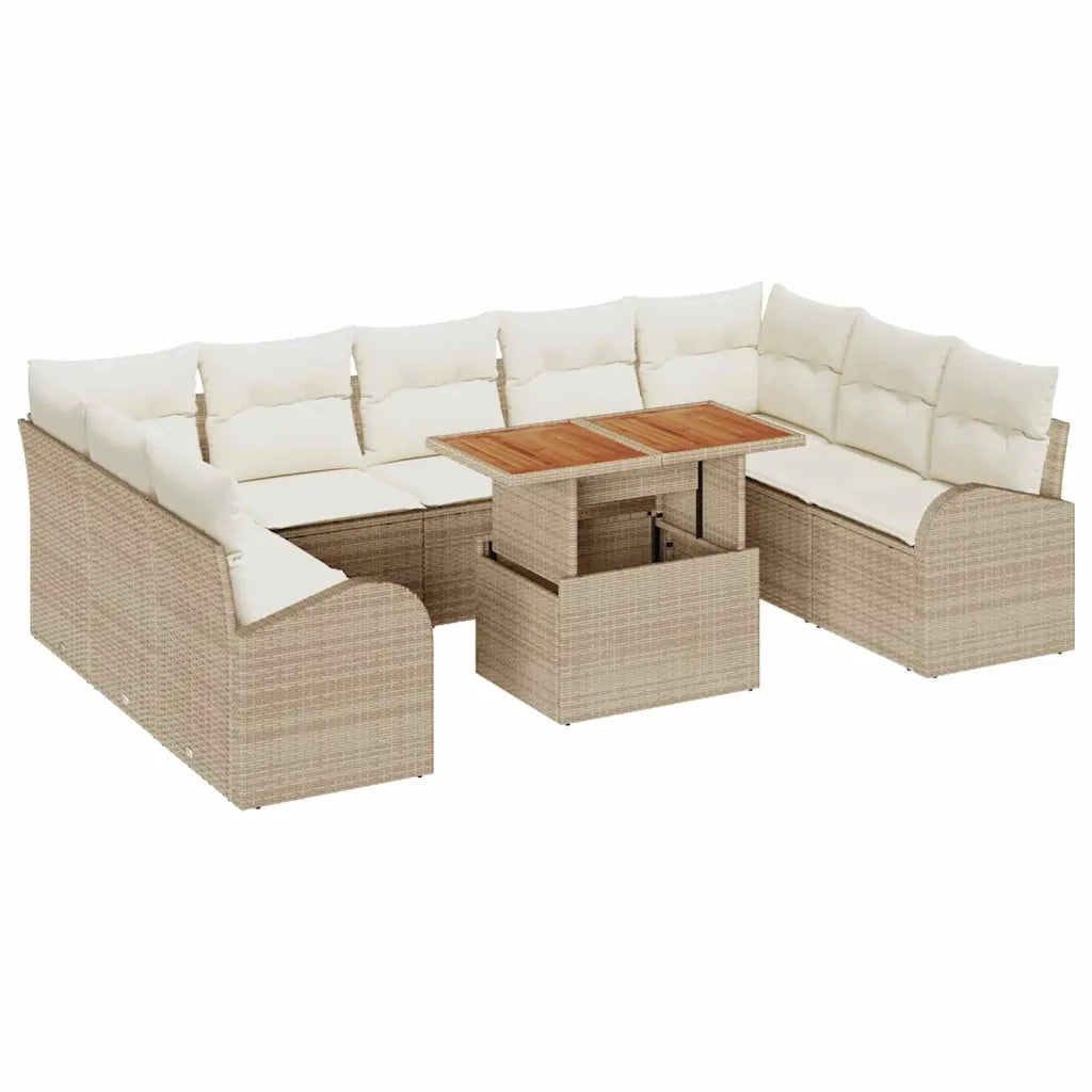 Set Divano da Giardino con cuscino 10 pcs beige e panna