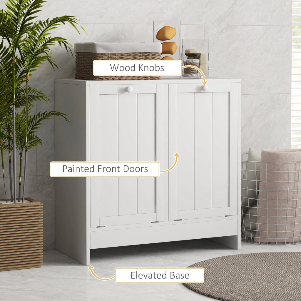 Mobile Portabiancheria con 2 Scomparti a Ribalta 66x33x68 cm in Legno Bianco