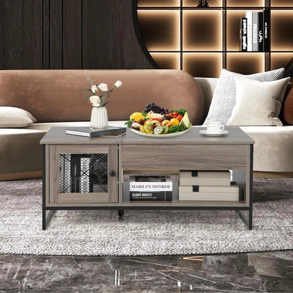 Tavolino da caffè con piano regolabile in altezza, tavolo da soggiorno allungabile con spazio nascosto, tavolo da tè a 2 ante, tavolino multifunzione in legno naturale, 106 x 55 x 44 cm