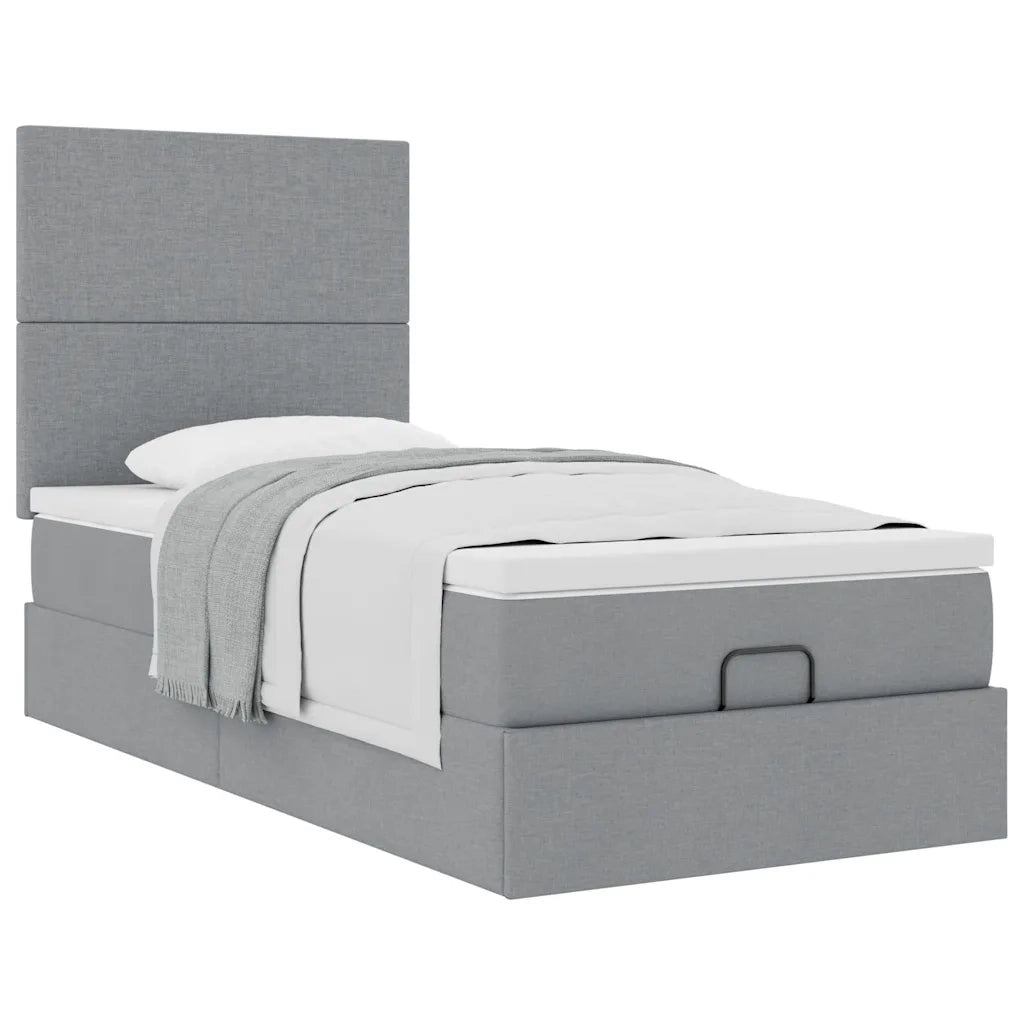 Pouf Letto con Materasso Grigio Chiaro 90x200 cm in Tessuto