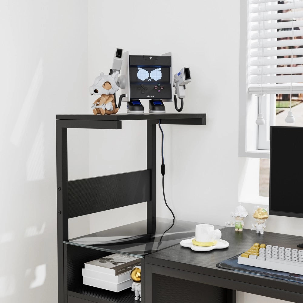 Scrivania con Presa di Corrente e Ripiani ¨C Xylo ¨C Nera, USB, Ufficio
