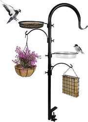 Stazione alimentare per uccelli avanzata con creazione, ganci, vasca per uccelli, gabbia a rete e cassetta con semi di lino - Stile di design multipla per balcone - Alimentatore per uccelli e portahanghi per piante