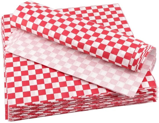 Panno di avvolgimento alimentare - 300 fogli - 25,5 x 25,5 cm - Adatto per sandwich deli - Bianco Rosso