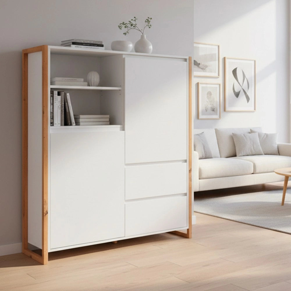 Credenza alta L120XP40XH140 New Denver51 colore bianco e rovere