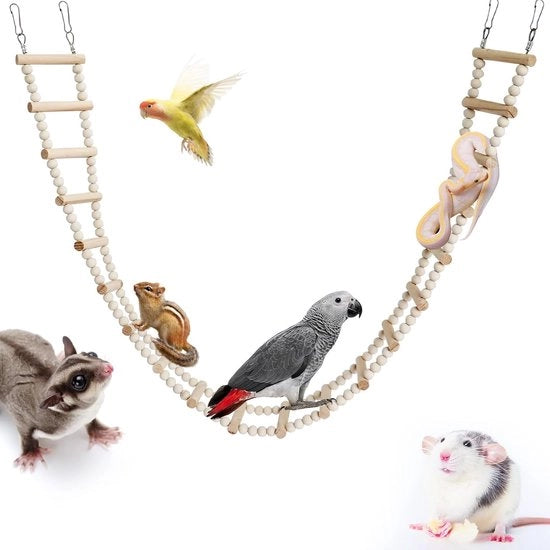 Vogelladder in legno - Sporti e perle in legno - Giocattolo per arrampicarsi - Per pappagalli, pappagalli, ratti, scoiattoli, scoiattoli e serpenti - 11 sezioni