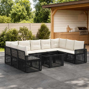 Set Divano da Giardino 10 pz Nero e Bianco Crema polyrattan 3436837