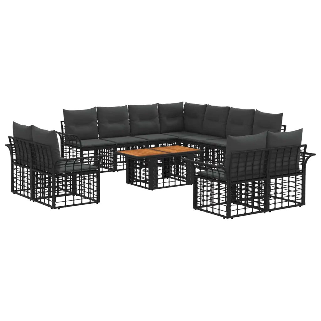 Set Divano da Giardino 12 pz Nero e Grigio scuro polyrattan 3438031