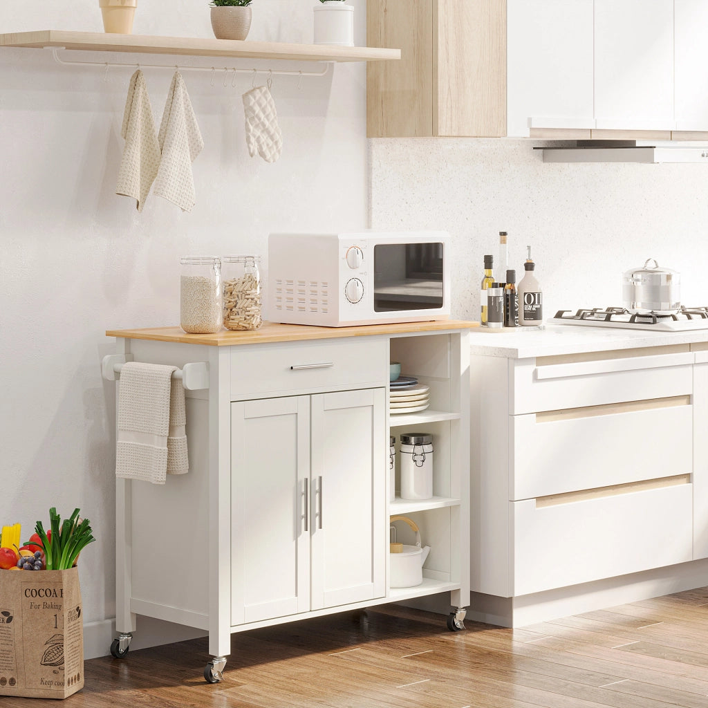 Tavolo da Cucina con Ruote e Cassetto ¨C zephmum ¨C Bianco 107.5x48x89 cm