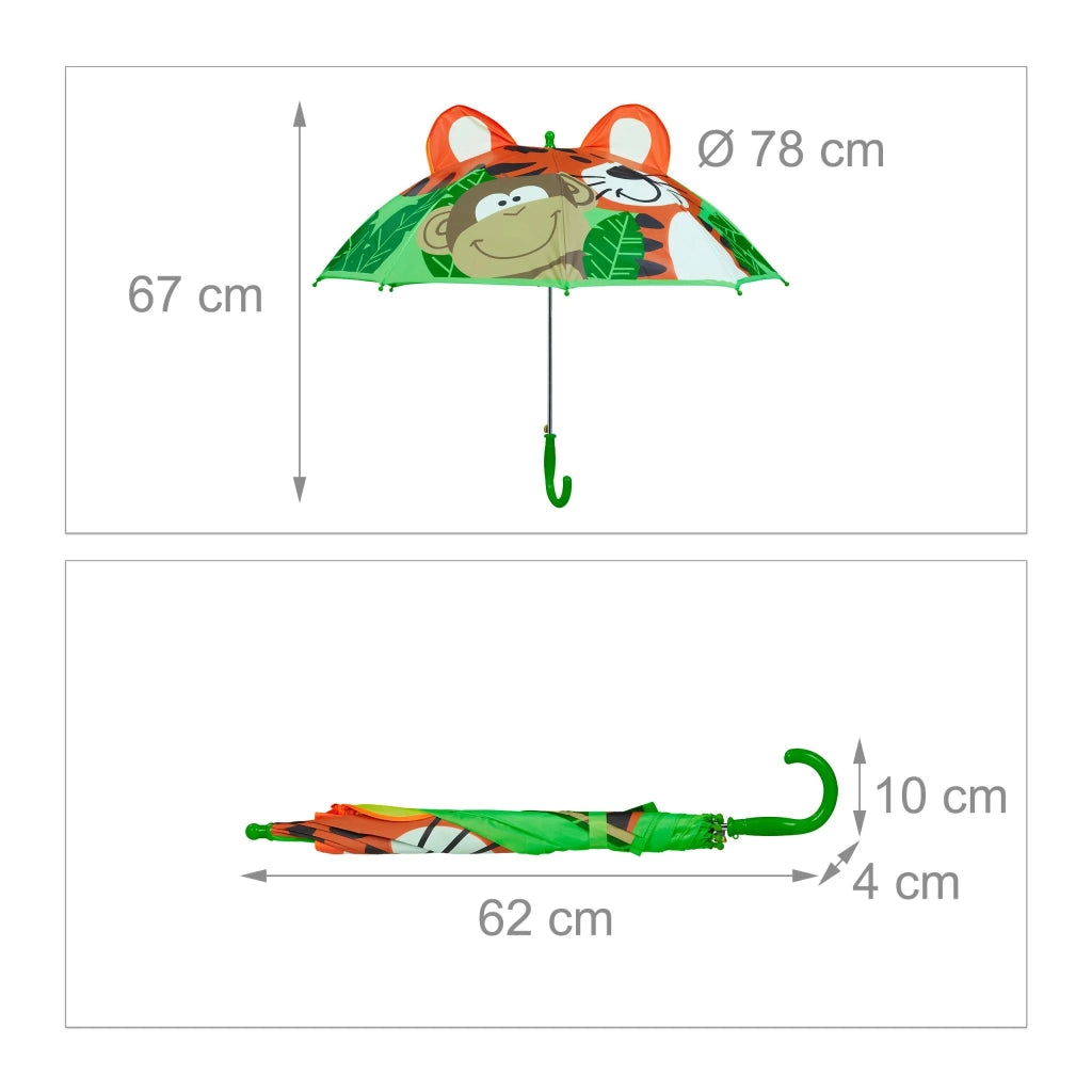 Ombrello per bambini motivo giungla 70 x 70 cm apertura rapida leggero pratico in poliestere multicolore 13_0013302