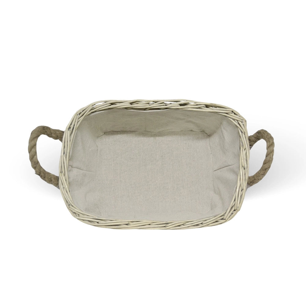Cesta cestino portapane in vimini avorio con manici in juta cm 34 x 25 x h 14