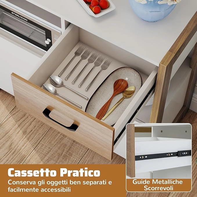 Credenza da Cucina, Mobile Moderno con Cassetto, Ripiano Estraibile e 2 Ante, Credenza Salvaspazio in Legno per Sala da Pranzo, Soggiorno, Camera da Letto e Appartamento, 82 x 40 x 81 cm