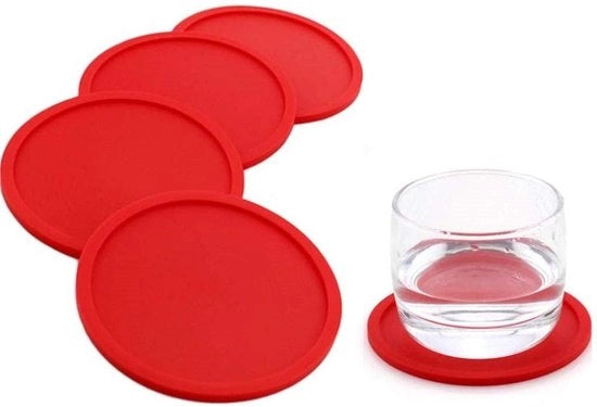 Set di 4 sottopiani in silicone, sottopiani antiscivolo per bicchieri, sottopiani per tavolo, sottopiani per tazze, sottopiani rotondi da 10 cm per bicchieri, vasi, candele (rosso)