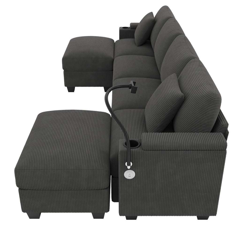 Divano Angolare U con Funzione Letto e USB ¨C Xylo ¨C Grigio, Tessuto, Modulare