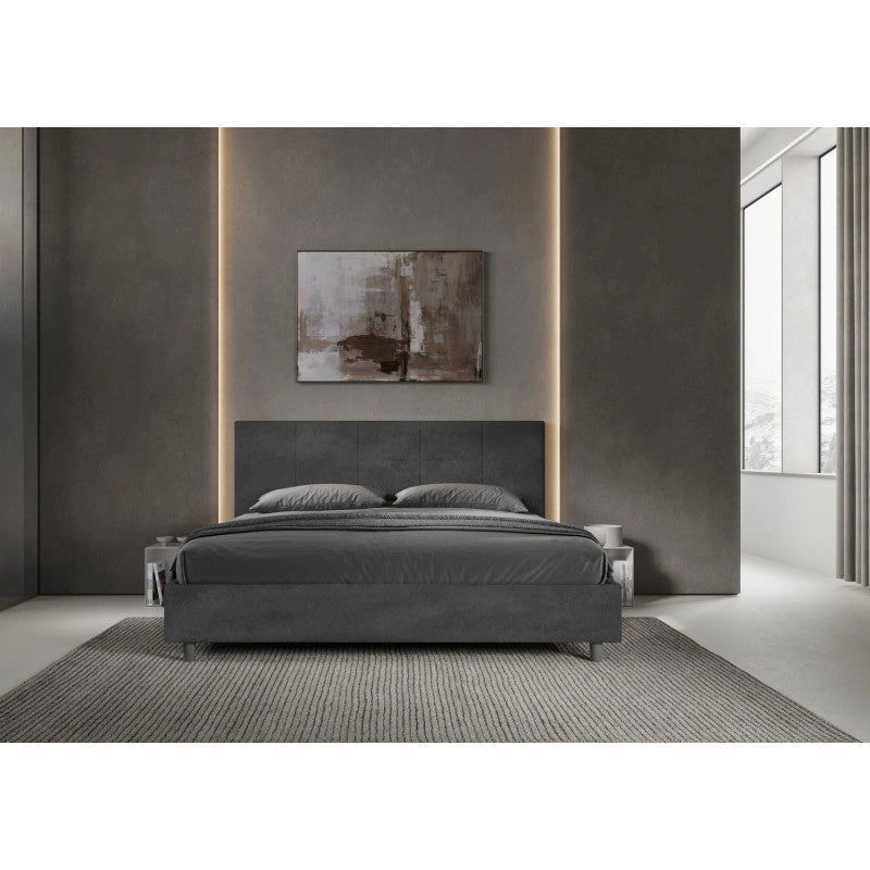 Letto imbottito Matrimoniale 190x190 cm Mika - Con rete,Microfibra,Grigio