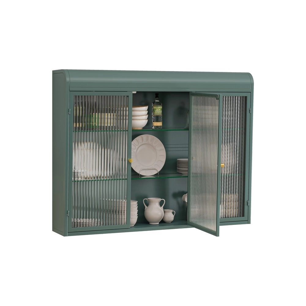 Armadietto Pensile a 3 Ante con Vetro ¨C MINIMAL ¨C Verde Scuro