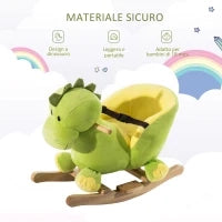 Cavallo a Dondolo per Bambini in Legno Dinosauro, Cavalluccio per Bambini, 60x33x45cm, Verde