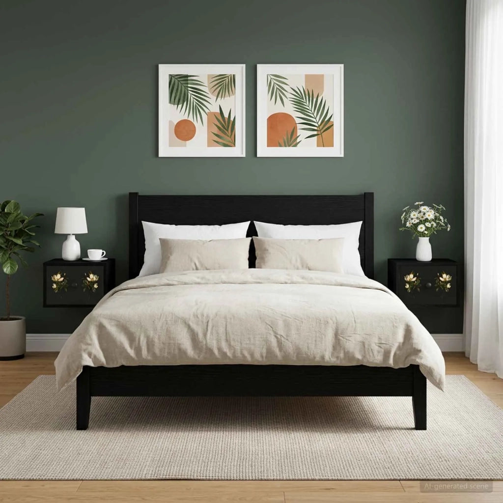 Mobiletto da comodino a parete BREMEN 2 pz Rovere Nero 8007504