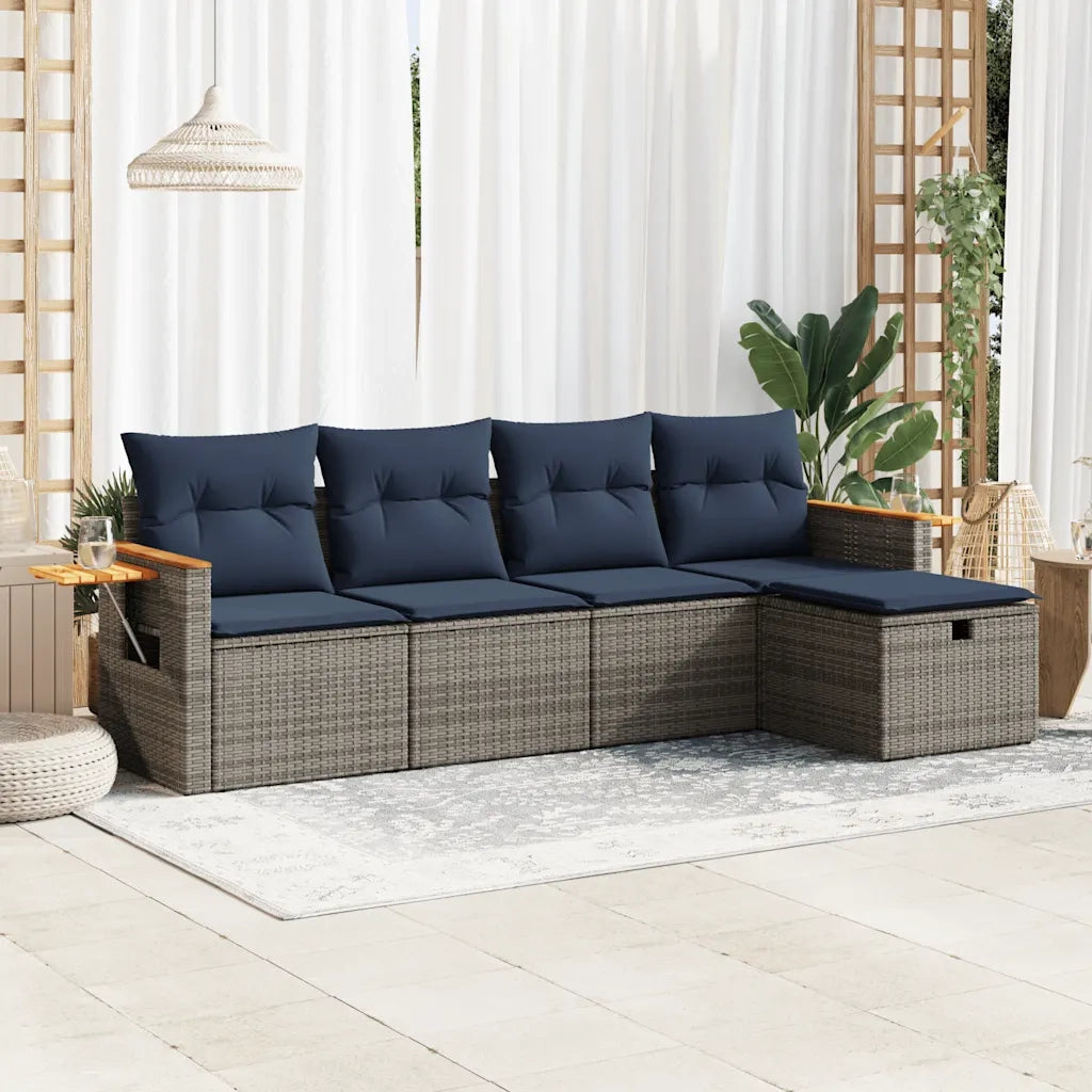 Set Divano da Giardino 5 pz con Cuscini Grigio in Polyrattan 3325960
