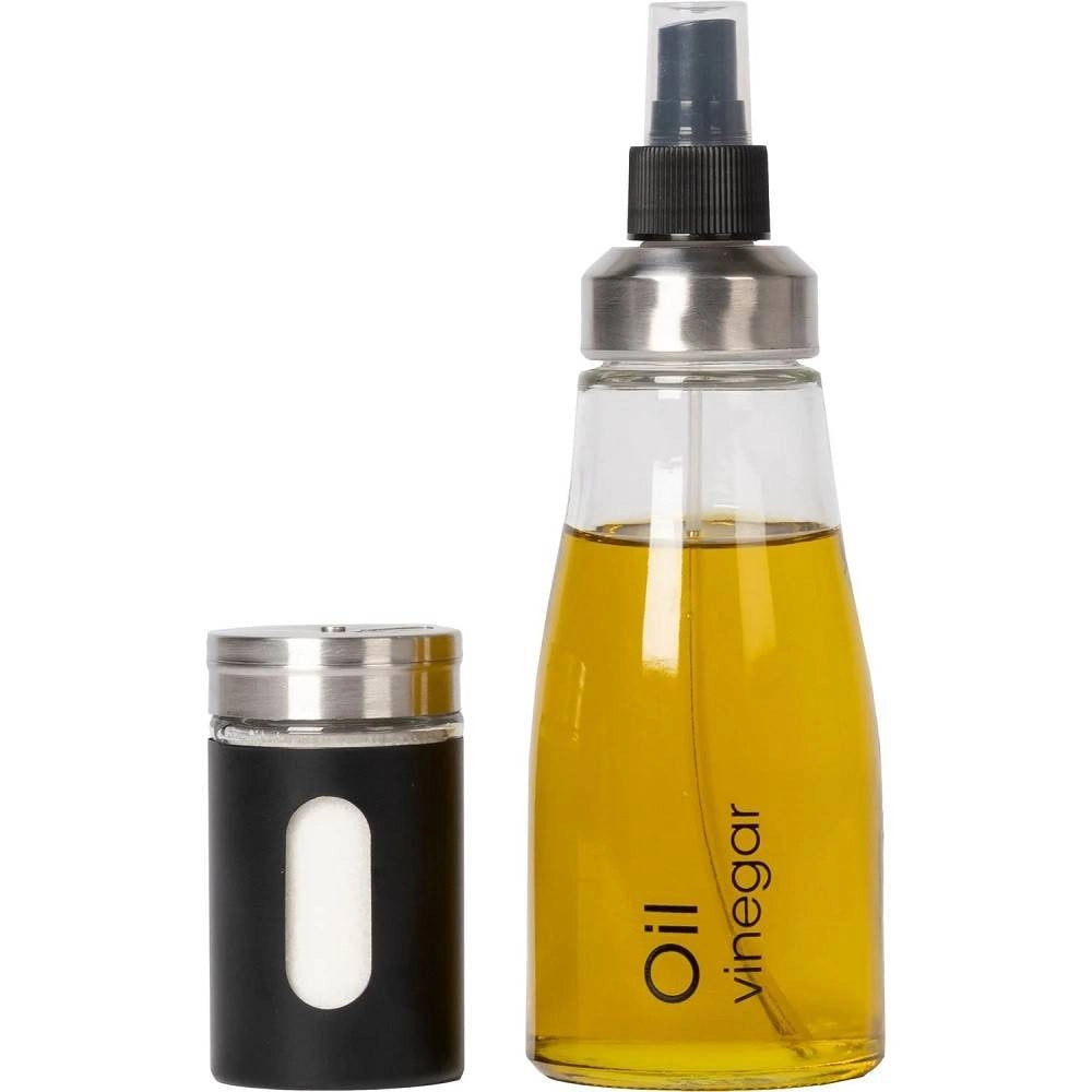 Trade Shop - Set Menage Contenitori In Vetro Acciaio 4 Pezzi Con Stand Accessori Per Cucina -