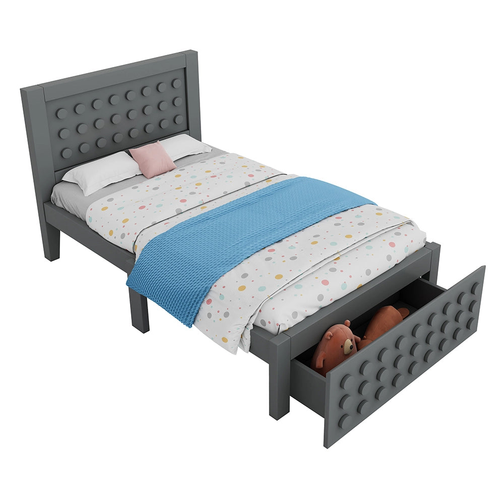Letto bambino-Xylo-90x200 cm-design a blocchi, cassetti, contenitore, grigio, senza materasso