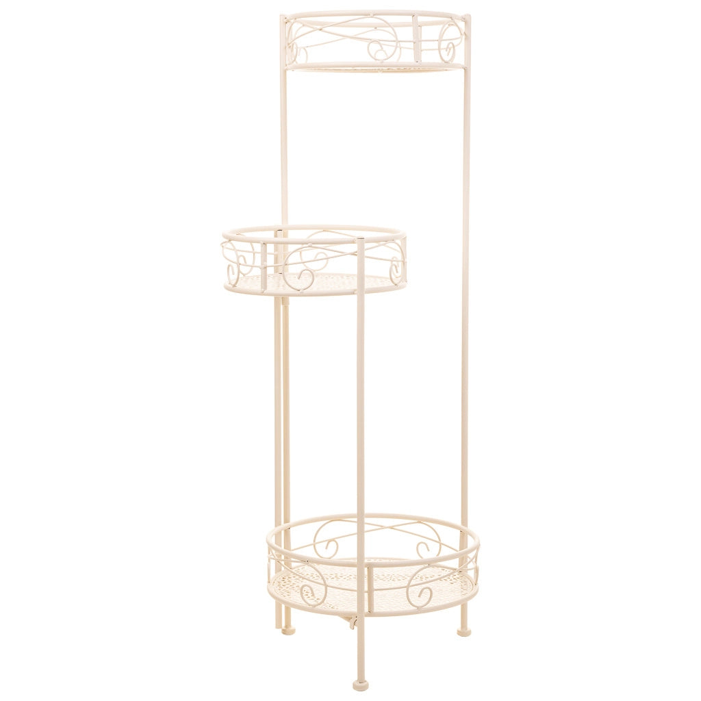 Supporto per 3 vasi in ferro battuto bianco 30x25x90