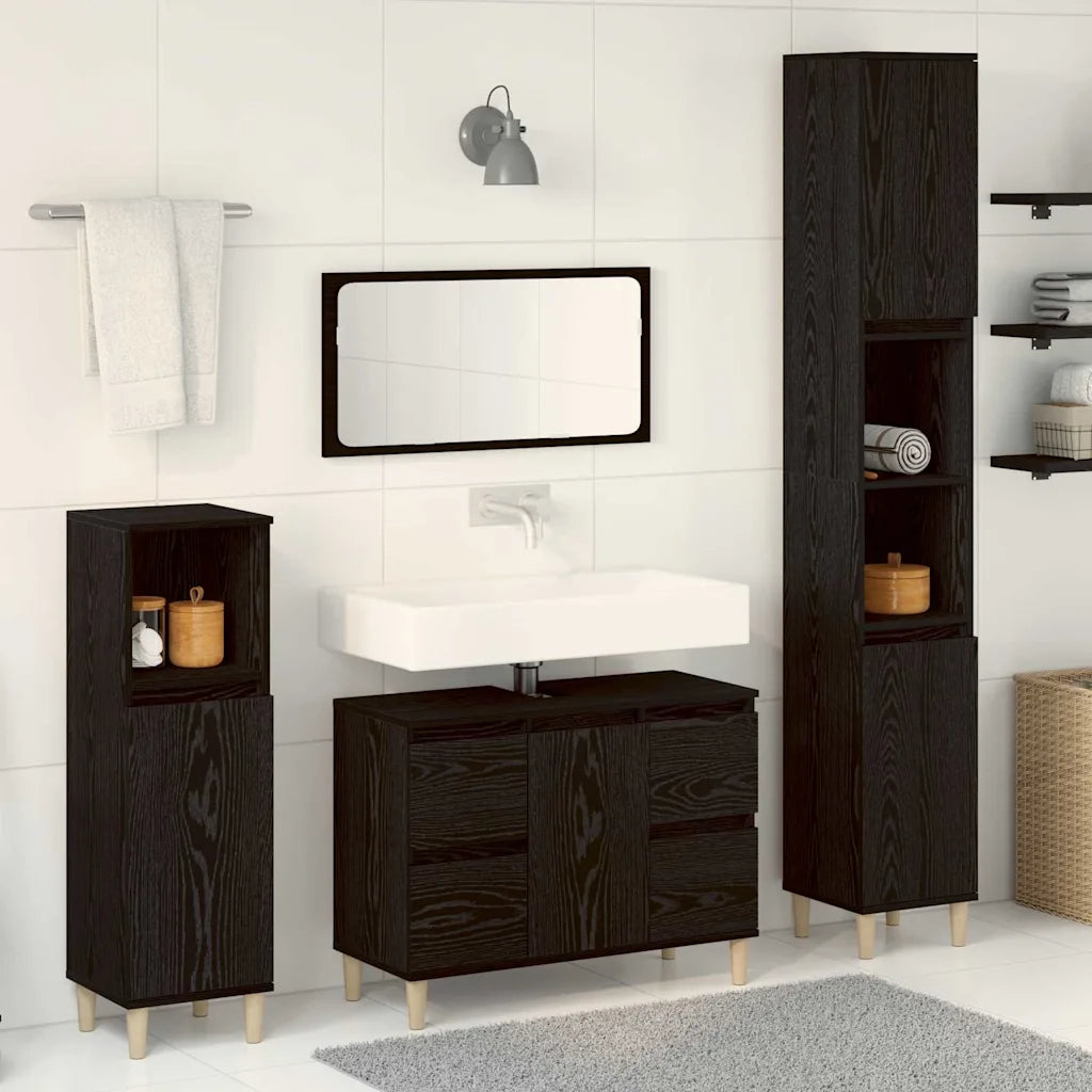 Set di mobili per il bagno Montaggio a parete 3 pcs Rovere Nero 3333090