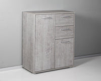 Armadietto Multiuso 3 Ante 2 Cassetti 87,6x35,3x72 cm in Truciolare Nobilitato Cemento