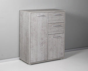 Armadietto Multiuso 3 Ante 2 Cassetti 87,6x35,3x72 cm in Truciolare Nobilitato Cemento