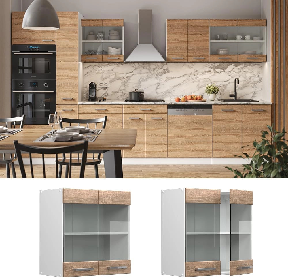 Mobile da cucina in vetro R-Line, Sonoma, 60 cm, per la libera combinazione all'interno di sistemi cucina modulari