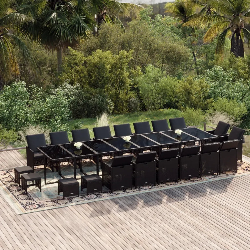 Set da Pranzo da Giardino 21pz con Cuscini in Polyrattan Nero cod mxl 50598