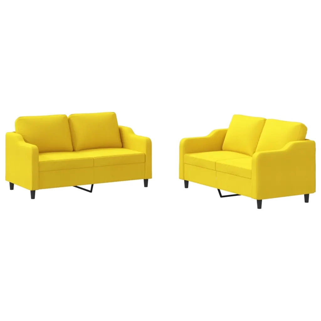Set di Divani 2 pz con Cuscini Giallo Chiaro in Tessuto 3201807