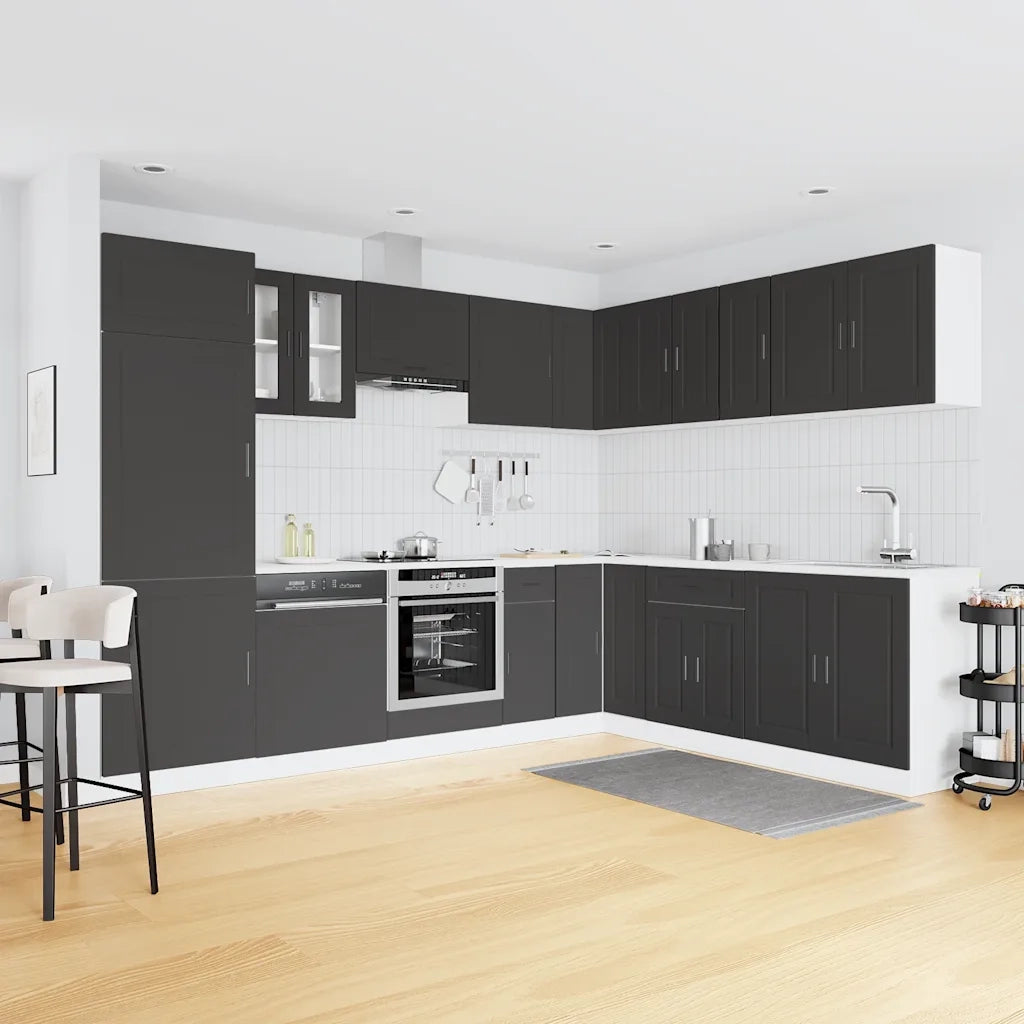 vidaXL Set Mobili da Cucina 14 pz Porto Neri Legno Multistrato
