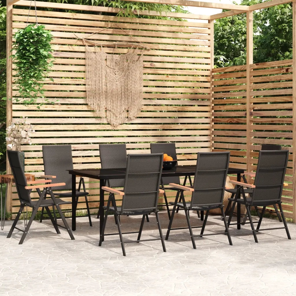 Set da Pranzo per Giardino 9 pz con Cuscini Nero cod mxl 40889