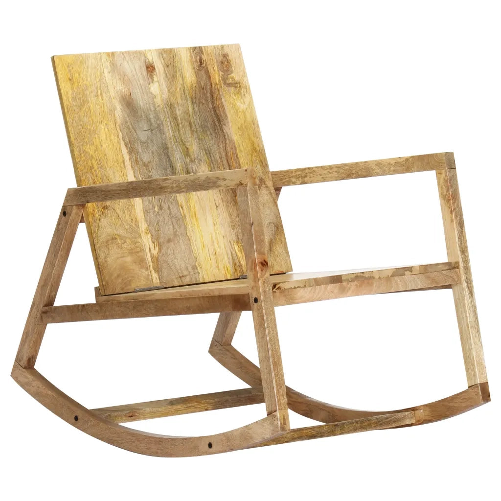 Sedia a Dondolo Marrone in Vera Pelle e Legno Massello di Mango 282906
