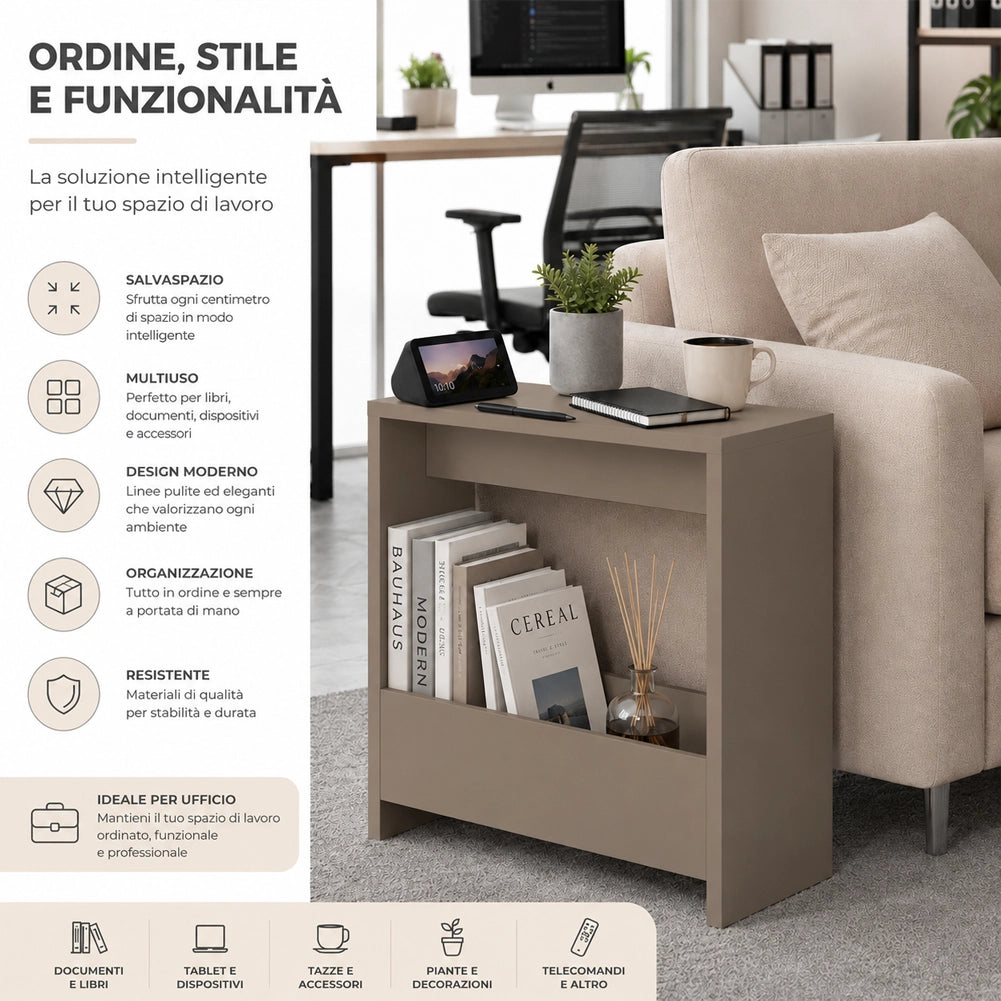 Tavolino Laterale Divano Moka Chiaro Tavolo Salvaspazio Multifunzione 55x20x60cm