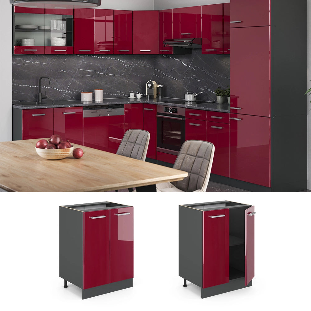 Vicco Mobiletto base cucina Rosso lucido 60 cm senza piano di lavoro