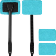 Kit di pulizia vetro per auto 2 pezzi - set di spazzole per vetro con lunga manovella - microfibra lavabile - per uso interno auto casa - pulitore vetro per rimuovere nebbia e umidità - colore blu.